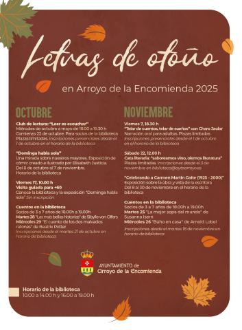 El ciclo cultural 'Letras en otoño' regresa con una decena de propuestas en torno a la literatura